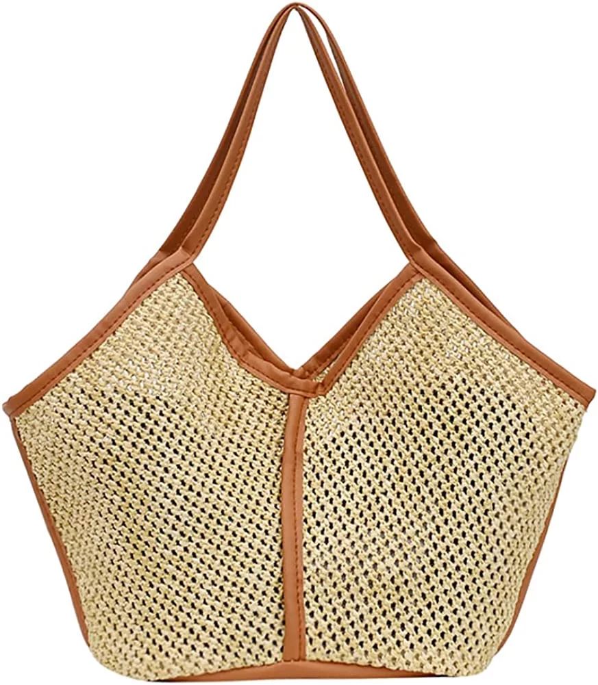 DanceeMangoo Straw Bag for Women, Woven Tote Fashion Beach Armpit Handbag with Leather | Walmart (US)