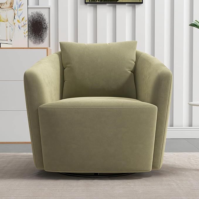 Swivel Barrel Swivel Chair, Modern Velvet Round Armchair with Back Pillow, 360°Swivel Single Sof... | Amazon (US)