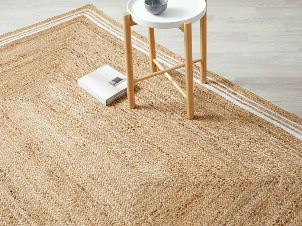 GRUHUM Jute Runner Rug 2'6" x 4'ft Natural Cotton Fibre Rectangular Rug - White Border Handwoven ... | Amazon (US)
