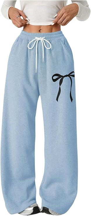 Verdusa Girl's Bowknot Baggy Sweatpants Lightweight Straight Leg Athletic Pants with Pockets | Amazon (US)