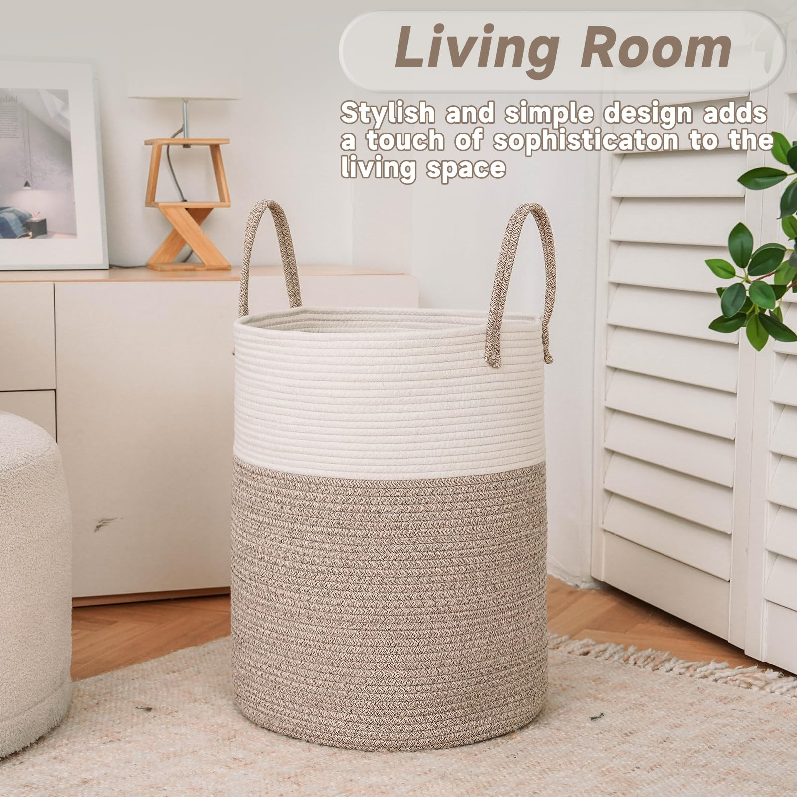 Large Woven Laundry Basket Hamper,60L Cotton Rope Storage Bin for Blankets,Toys and Clothes,Decor... | Amazon (US)