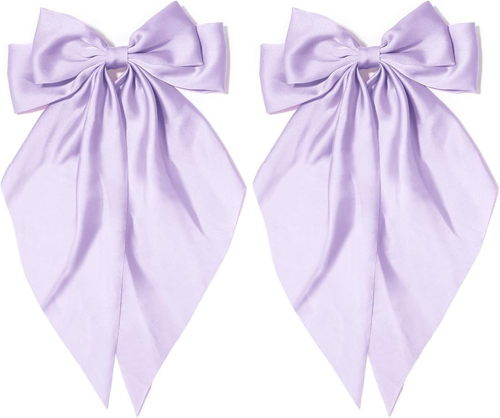 Light Purple Hair Bows for Women 2Pcs Satin Large Hair Bow with Long Tail Coquette Hair Bow Ribbo... | Amazon (US)