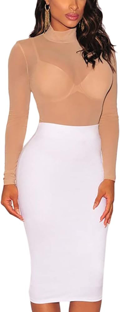 Lrady Women's Sheer Mesh Turtleneck Neck See Through Leotard Bodysuit Body Tops | Amazon (US)