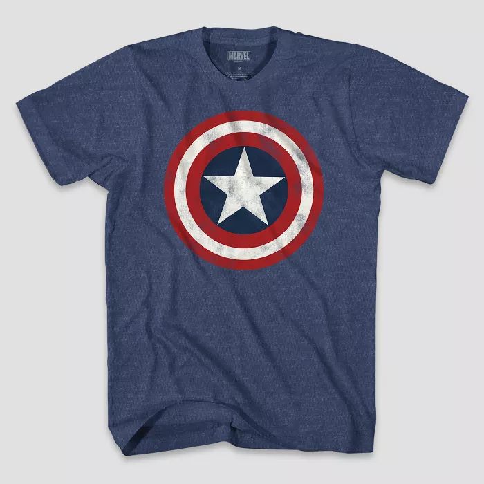 Men's Marvel Captain America Logo Short Sleeve Graphic T-Shirt Denim Heather | Target