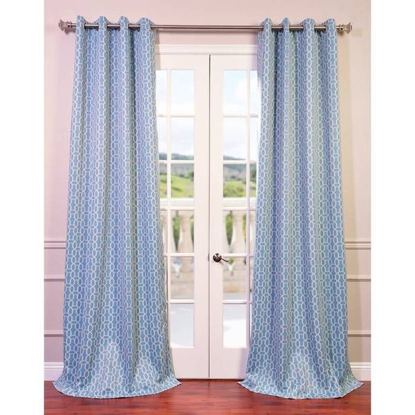Exclusive Fabrics Fret Sky Blue/ White Blackout Grommet Curtain Panel Pair | Bed Bath & Beyond