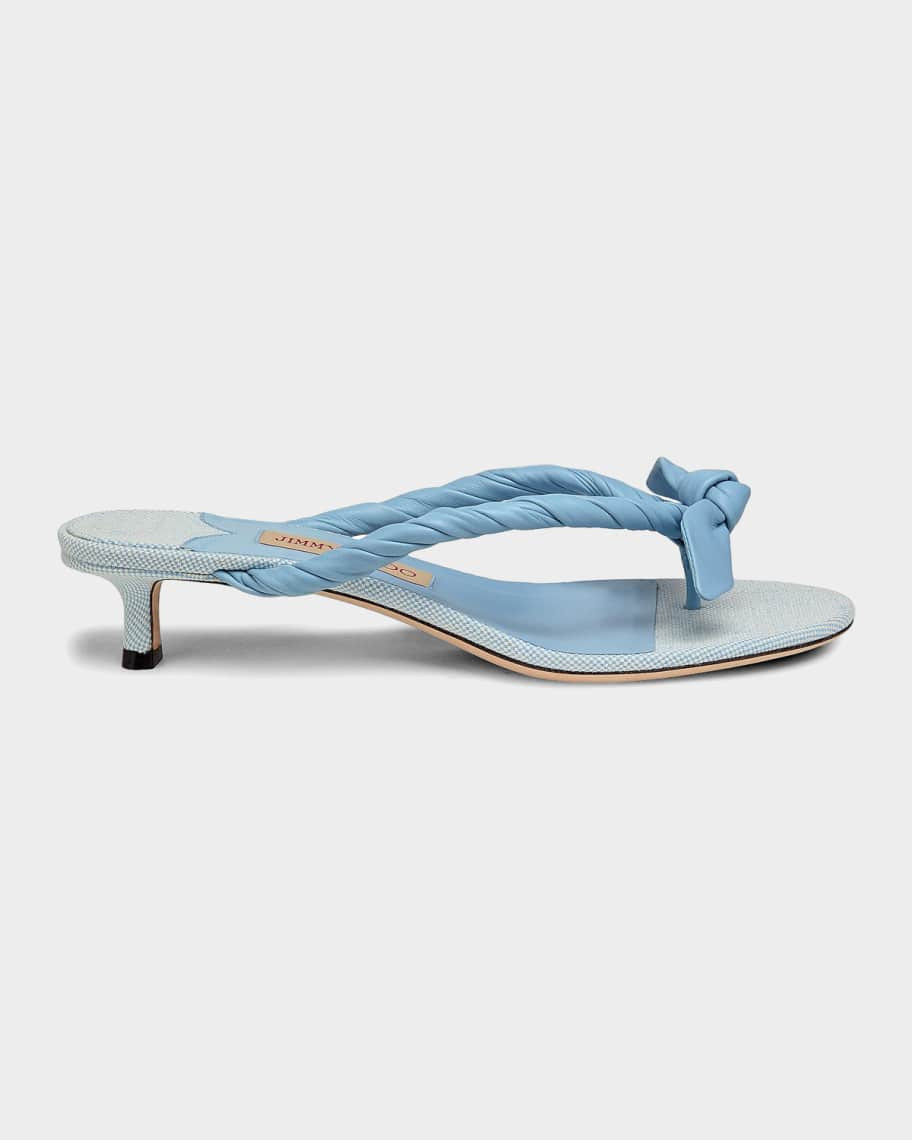 Jimmy Choo 35mm Liss Leather Bow Kitten-Heel Sandals | Neiman Marcus