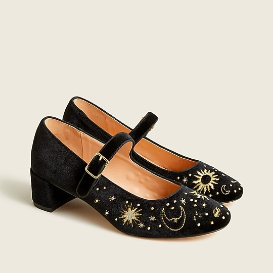 Celestial-embroidered velvet Mary Jane pumps | J. Crew US