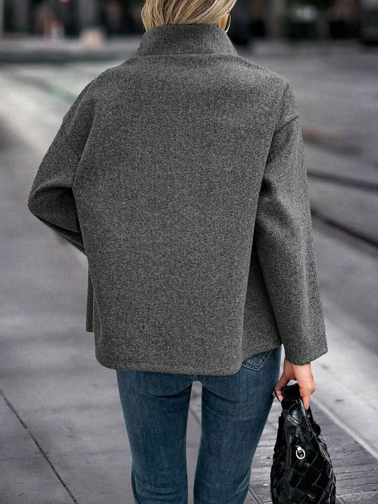 SHEIN Clasi Women's Stand Collar Solid Color Drop Shoulder Long Sleeve Loose Casual Wool Blend Ja... | SHEIN