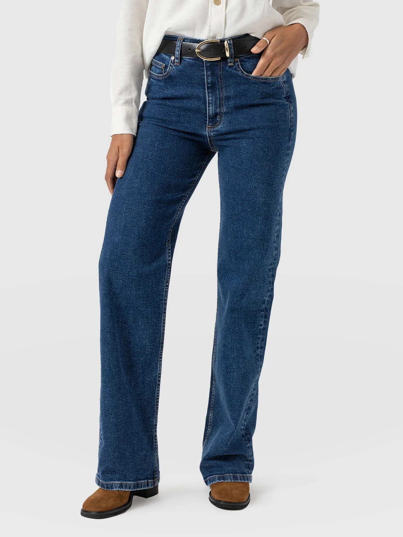 Wide Leg Jeans - Mid Blue | Saint + Sofia