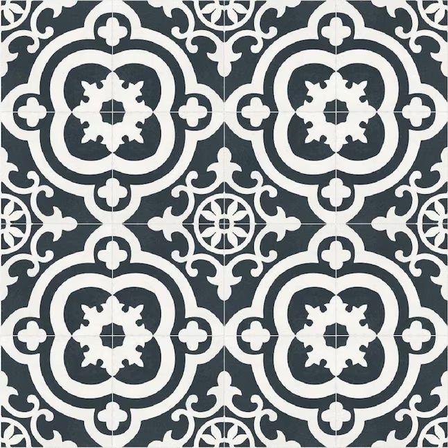DELLA TORRE  Cementina Black and White 8-in x 8-in Ceramic Tile Sample | Lowe's