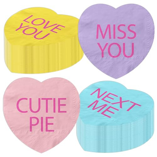 Valentine’s Day Napkins Supplies-Conversation Heart Napkins Decoration Set 40Pcs Love Heart Shaped Napkins Heart Ornaments Paper Napkins Galentine’s Day Party Napkins for Valentine’s Day | Amazon (US)