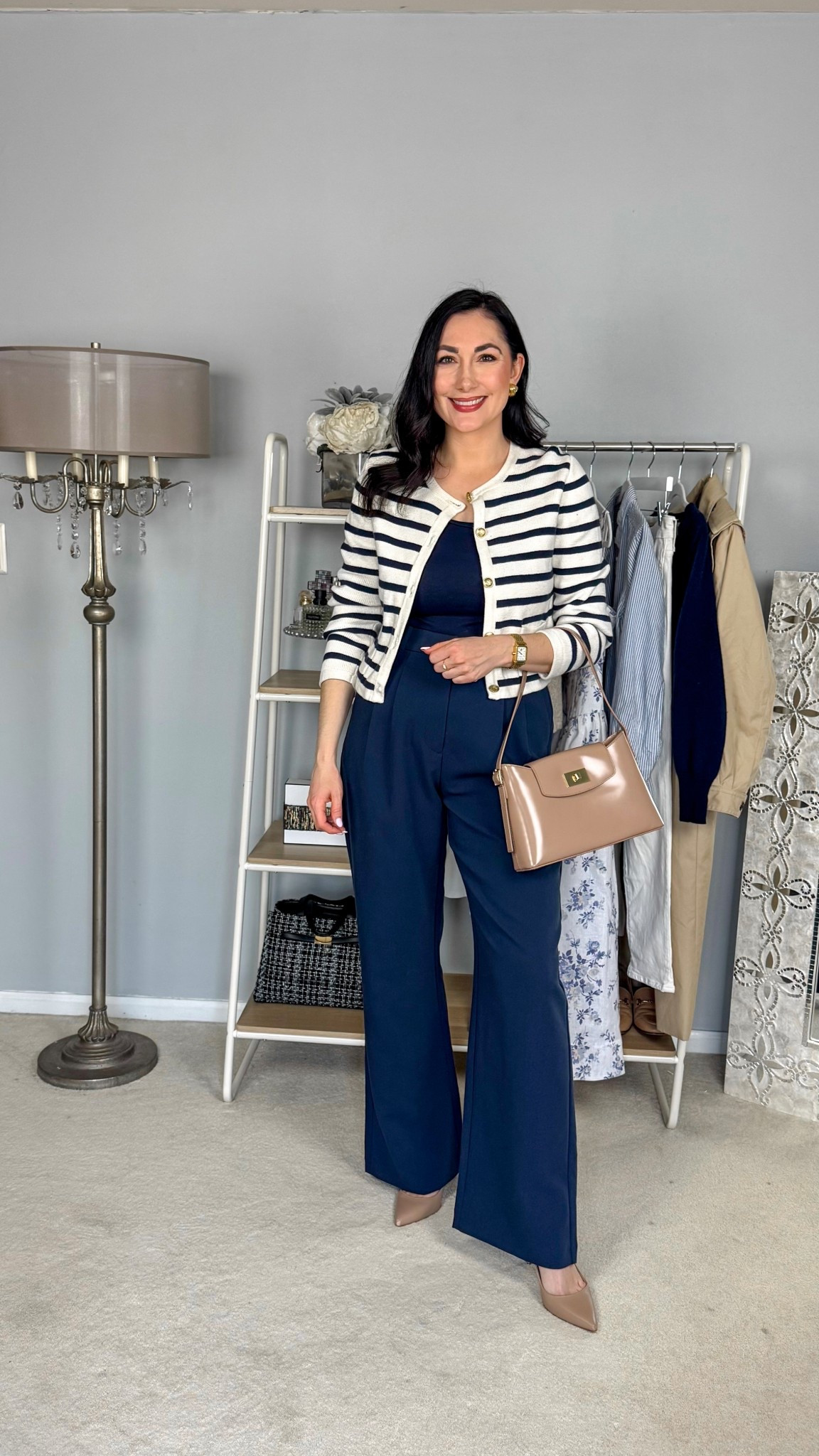 Business professional spring work outfit 💙🤍

Striped cardigan 
Navy t shirt 
Navy wide leg pants 
Nude heels 

Work wear 
Office outfit 
Spring capsule wardrobe 

#LTKSeasonal #LTKWorkwear