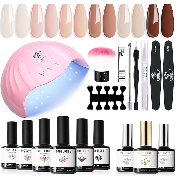 Modelones Gel Nail Manicure Kit With u v Light 48w Led Lamp Starter Kit, 6 Colors Nude Neutral So... | Amazon (US)