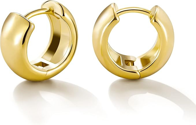 Amazon.com: Gold Huggie Hoops: Small 14k Gold Plated Thick Chunky Hypoallergenic Earrings Jewelry... | Amazon (US)
