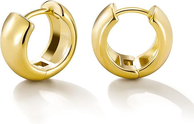 Gold Huggie Hoops: Small 14k Gold Plated Thick Chunky Hypoallergenic Earrings Jewelry for Women M... | Amazon (US)