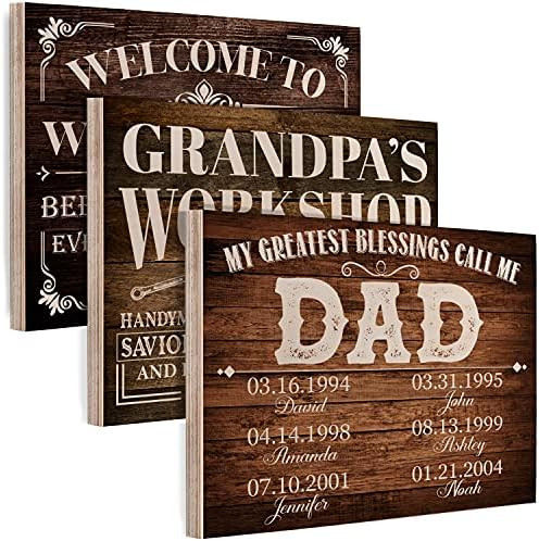 Personalized Father's Day Wood Sign Home Décor for Dad Gift - Customized Wooden Family Signs for Fat | Amazon (US)