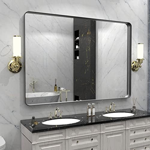 LOAAO 48X30 Inch Black Metal Framed Bathroom Mirror for Wall, Matte Black Bathroom Vanity Mirror ... | Amazon (US)