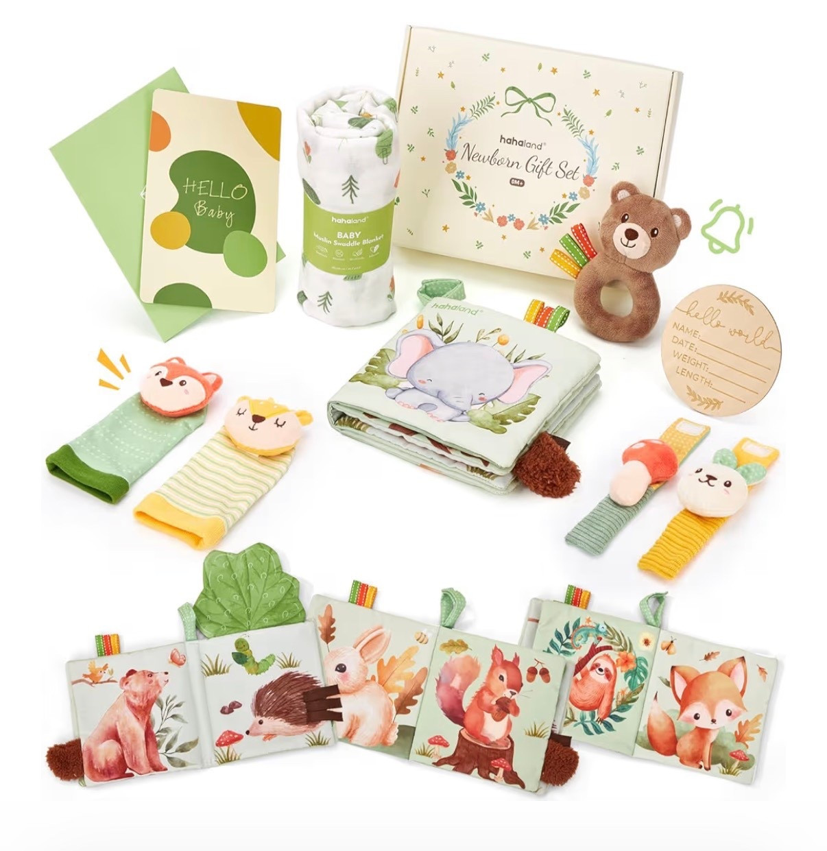  The hahaland Baby Newborn Shower Gifts is perfect for Boys & Girls. Includes: Plush Rattle, Rattle Socks and Wristband Set, Swaddle Blanket, Soft Baby Crinckle Book, Wooden Milestone Card, 0 3 6 12 Months Baby Sensory Toy.  

#LTKBaby #LTKmomlife #LTKKids