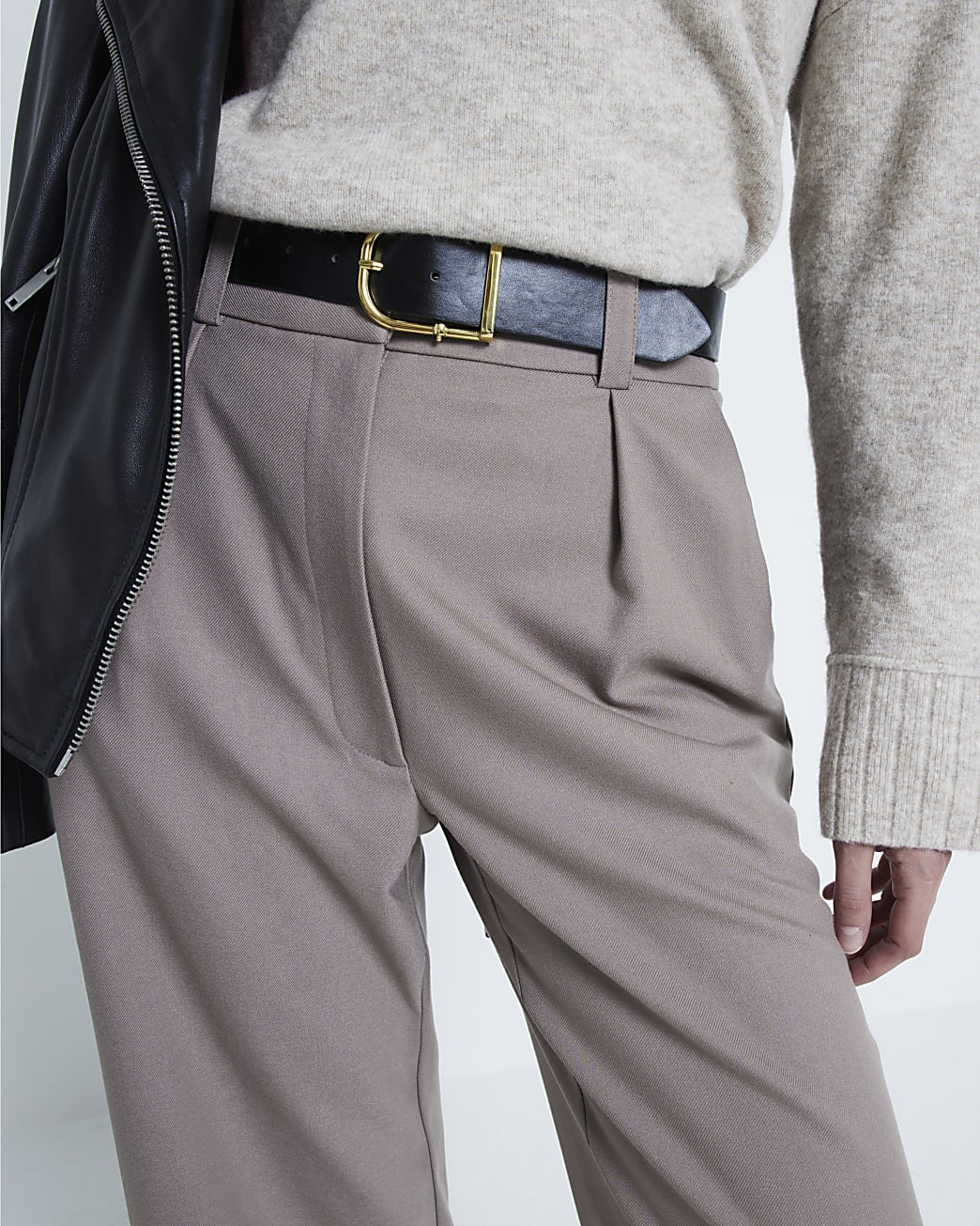 Beige Belted Wide Leg Trousers | River Island (UK & IE)