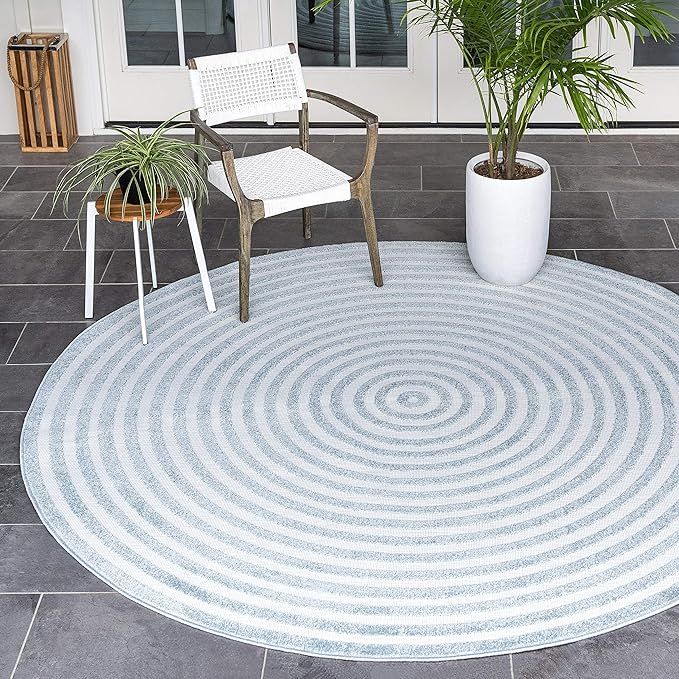 Unique Loom Sabrina Soto Outdoor Collection Geometric Carved Contemporary Light Blue Round Rug (8... | Amazon (US)