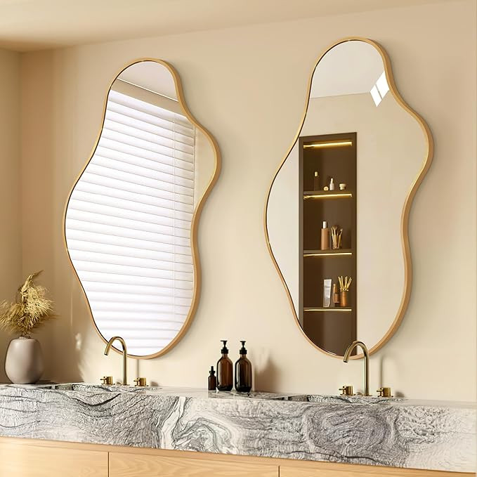 Irregular Wall Mirror - Bathroom Mirror Asymmetrical Decorative Abstract Wavy Aviation Aluminum A... | Amazon (US)