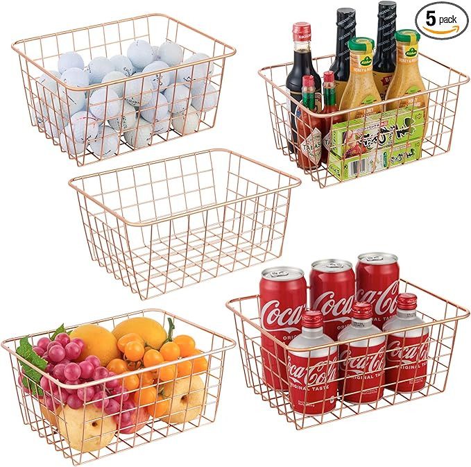 Wire Kitchen Storage Basket 5 Packs,Perfect Pantry Organization Accessories Baskets,Laundry Baske... | Amazon (US)