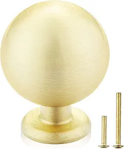 QOGRISUN 5-Pack Solid Brass Cabinet Knobs, Round Ball Gold Knobs for Dresser Drawer, 1.1-Inch Dia... | Amazon (US)
