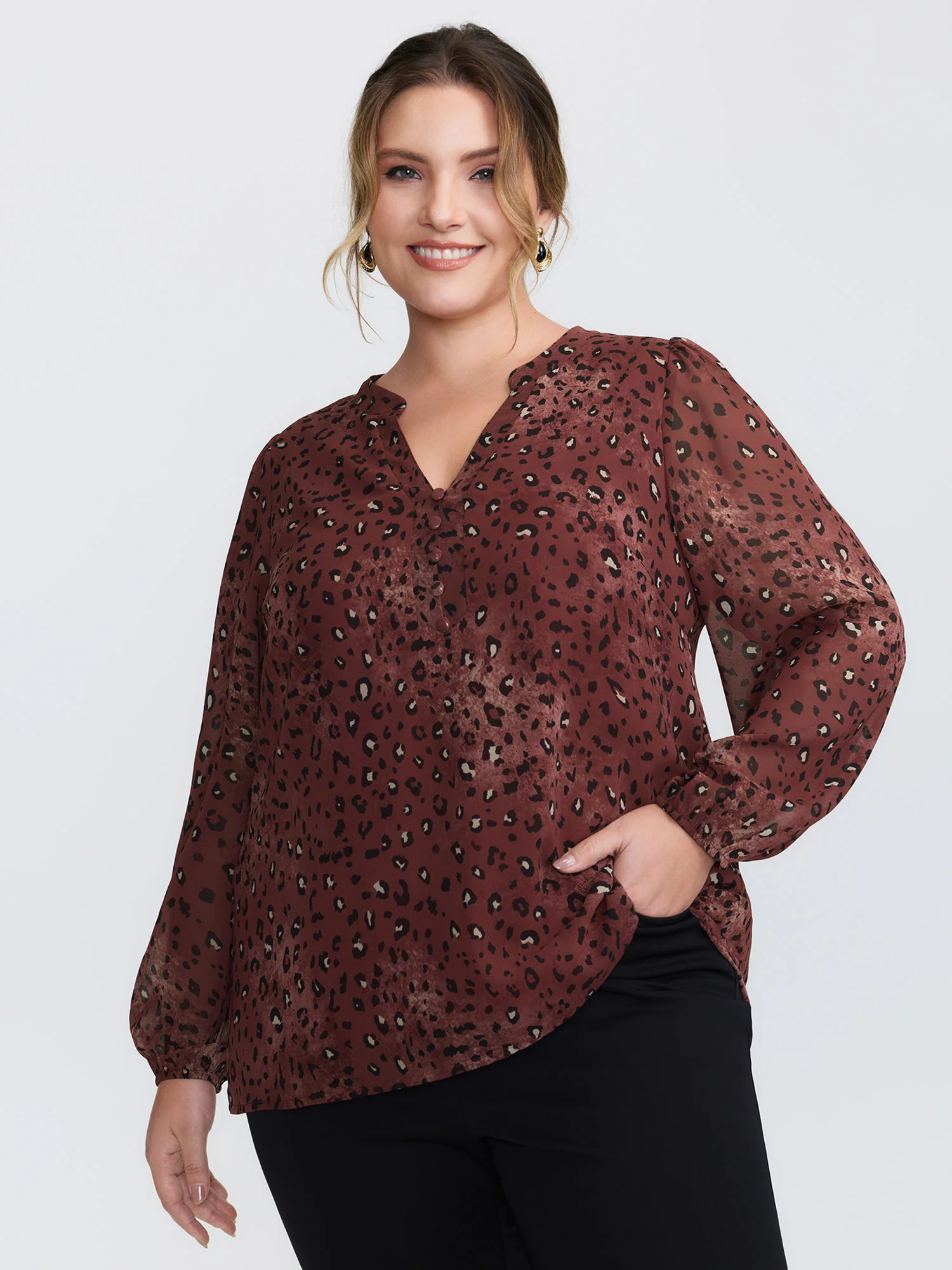 Leopard Print Notched Collar Blouse | Bloomchic
