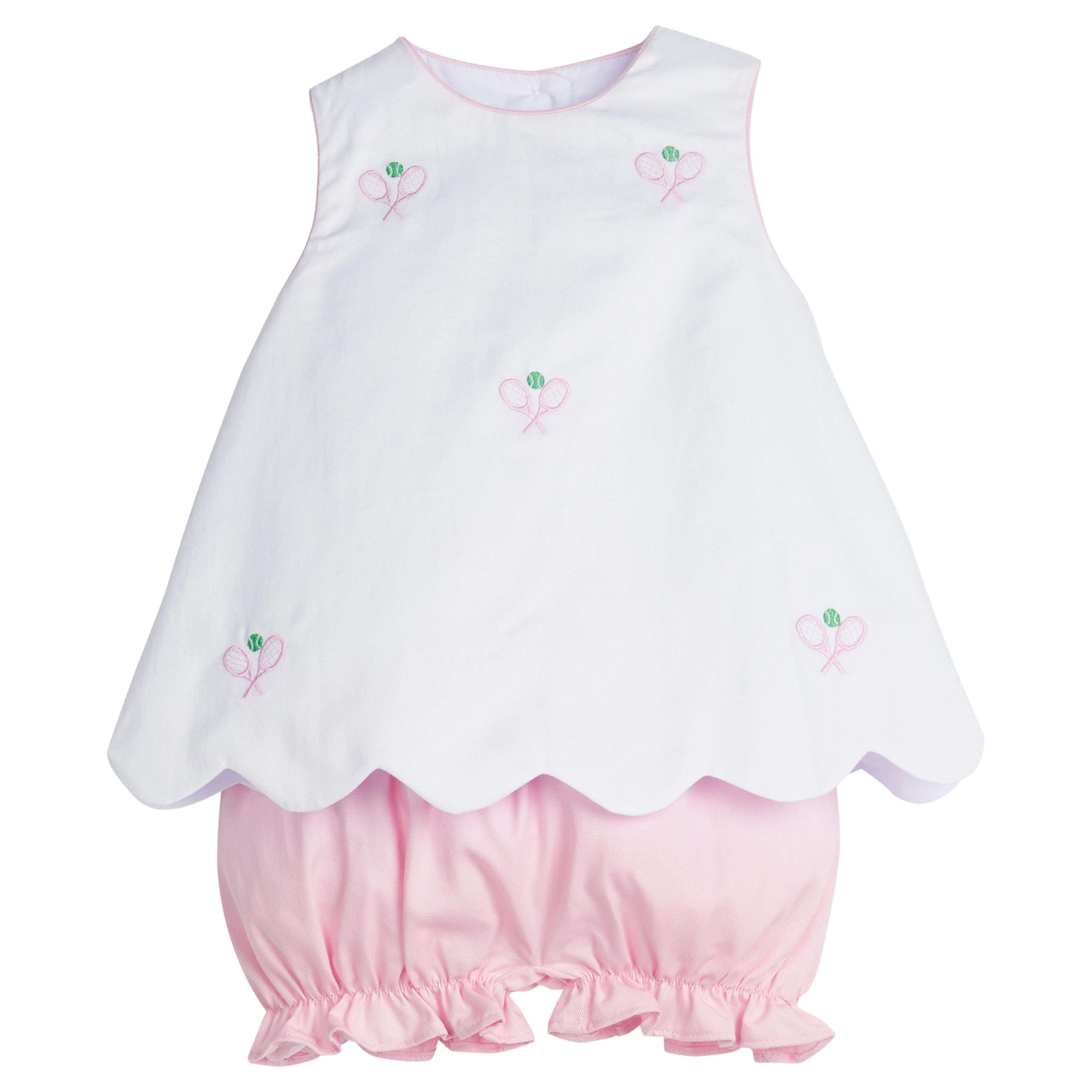 Girls Embroidered Bow Back Bloomer Set in White | Little English