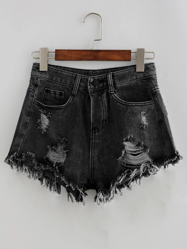 SHEIN Bleach Wash Distressed Denim Shorts | SHEIN