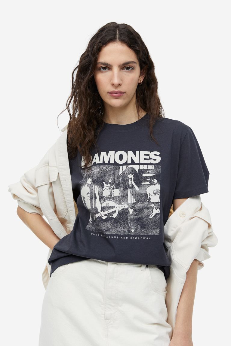 T-shirt with Motif - Dark gray/Ramones - Ladies | H&M US | H&M (US + CA)