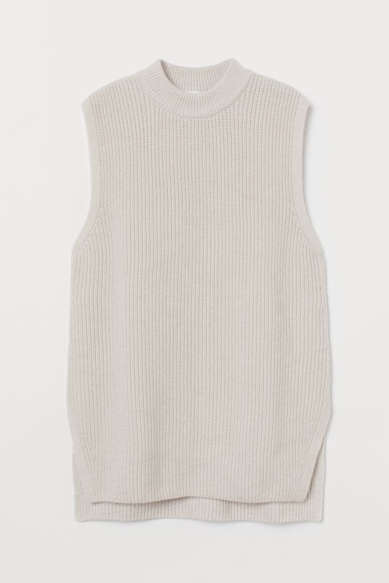 Relaxed-fit sweater vest in soft, rib-knit fabric with wool content. Ribbing at neckline, slits a... | H&M (US)