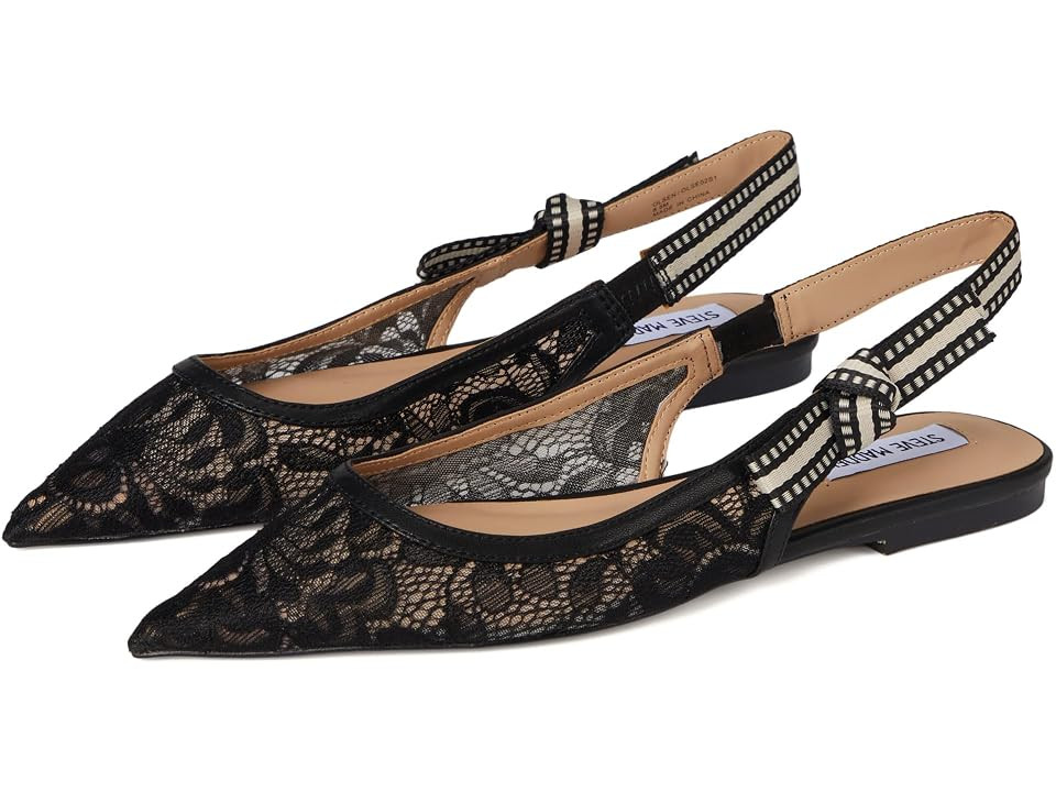 Steve Madden Olsen Women's Flat Shoes Black Lace : 5.5 M, Leather | Zappos