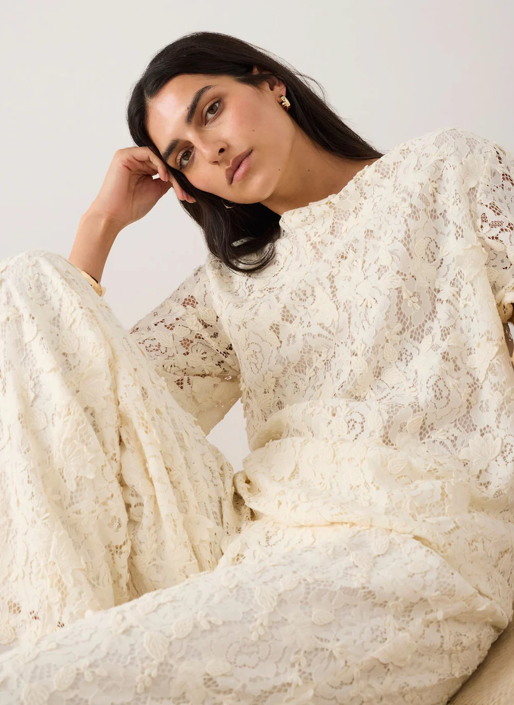 Cream Lace Oversized Top | Mint Velvet