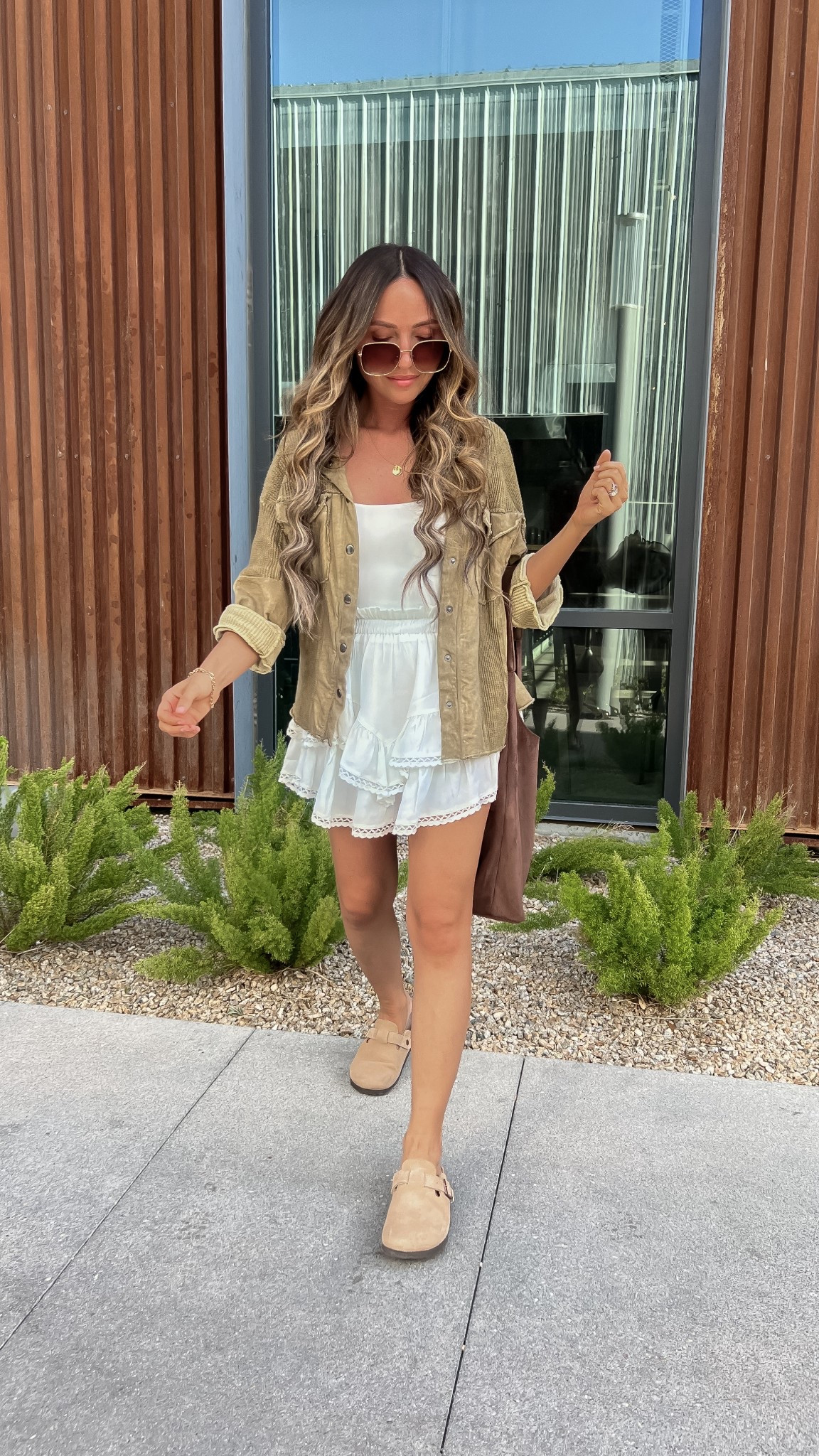 Casual spring outfit, spring outfits, early summer outfit, summer outfits, clogs outfit, mini skirt outfit, tiered mini skirt, casual outfits, amazon bodysuit, amazon fashion, amazon finds, amazon shoes, shirt jacket, button down shirt, shacket, late spring outfits, early summer outfit, brown suede bag, brown suede tote bag

#LTKPetite #LTKFindsUnder100 #LTKShoeCrush #LTKItBag #LTKFindsUnder50 #LTKStyleTip #LTKTravel #LTKSeasonal #LTKSaleAlert