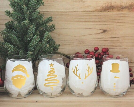 Christmas Wine Glasses | Santa Wine Glass | Christmas Decor | Holiday Wine Glasses | Snowman | Tr... | Etsy (US)
