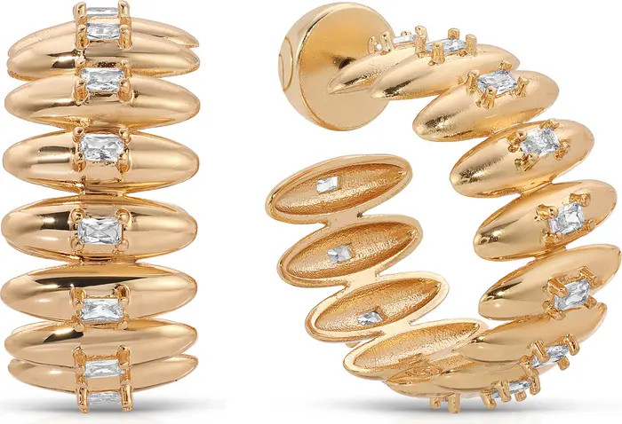 Baguette Cubic Zirconia Thick Oval Dome Hoop Earrings | Nordstrom