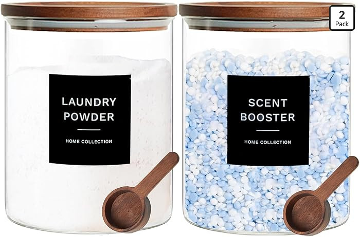 Glass Laundry Storage Containers with Acacia Lids and Scoops, 2 Pack Laundry Room Organization Ja... | Amazon (US)