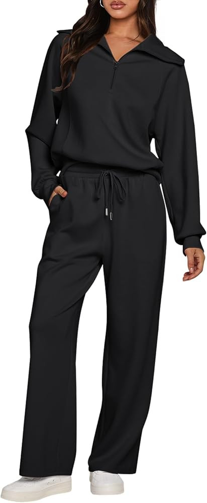 MEROKEETY Women's 2 Piece Outfits 2023 Long Sleeve Half Zip Sweatshirt Wide Leg Sweatpants Lounge Se | Amazon (US)