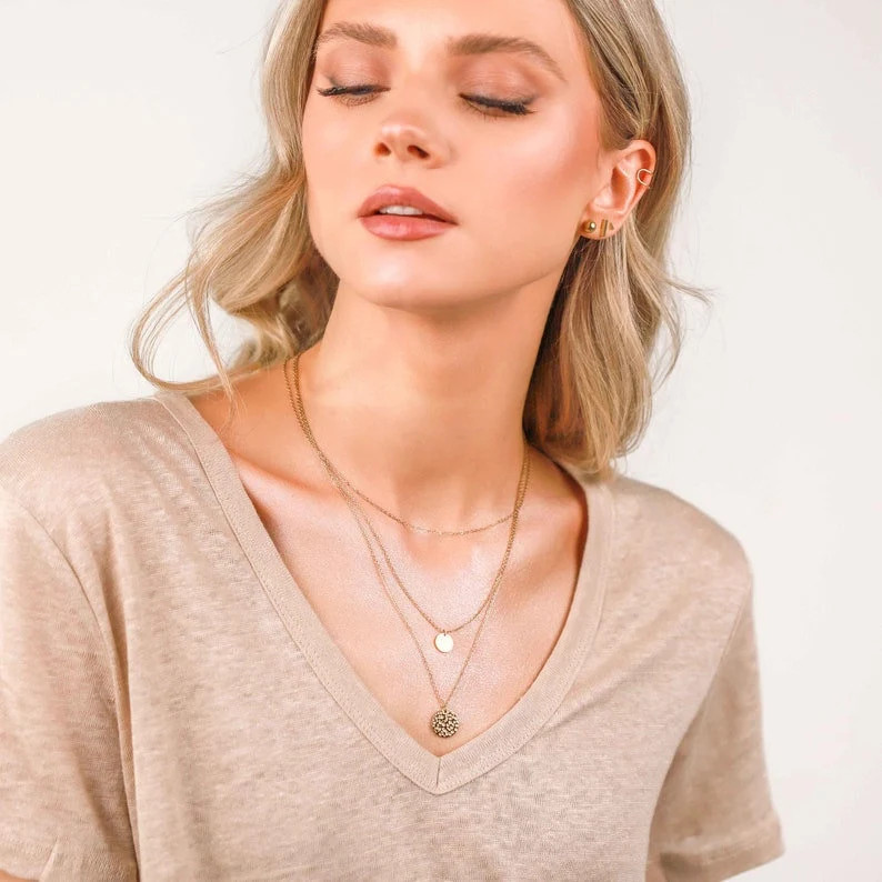 Delicate layered necklaces set | Set of 3 necklaces | Disc necklace | Custom Gift | Choker multi ... | Etsy (US)