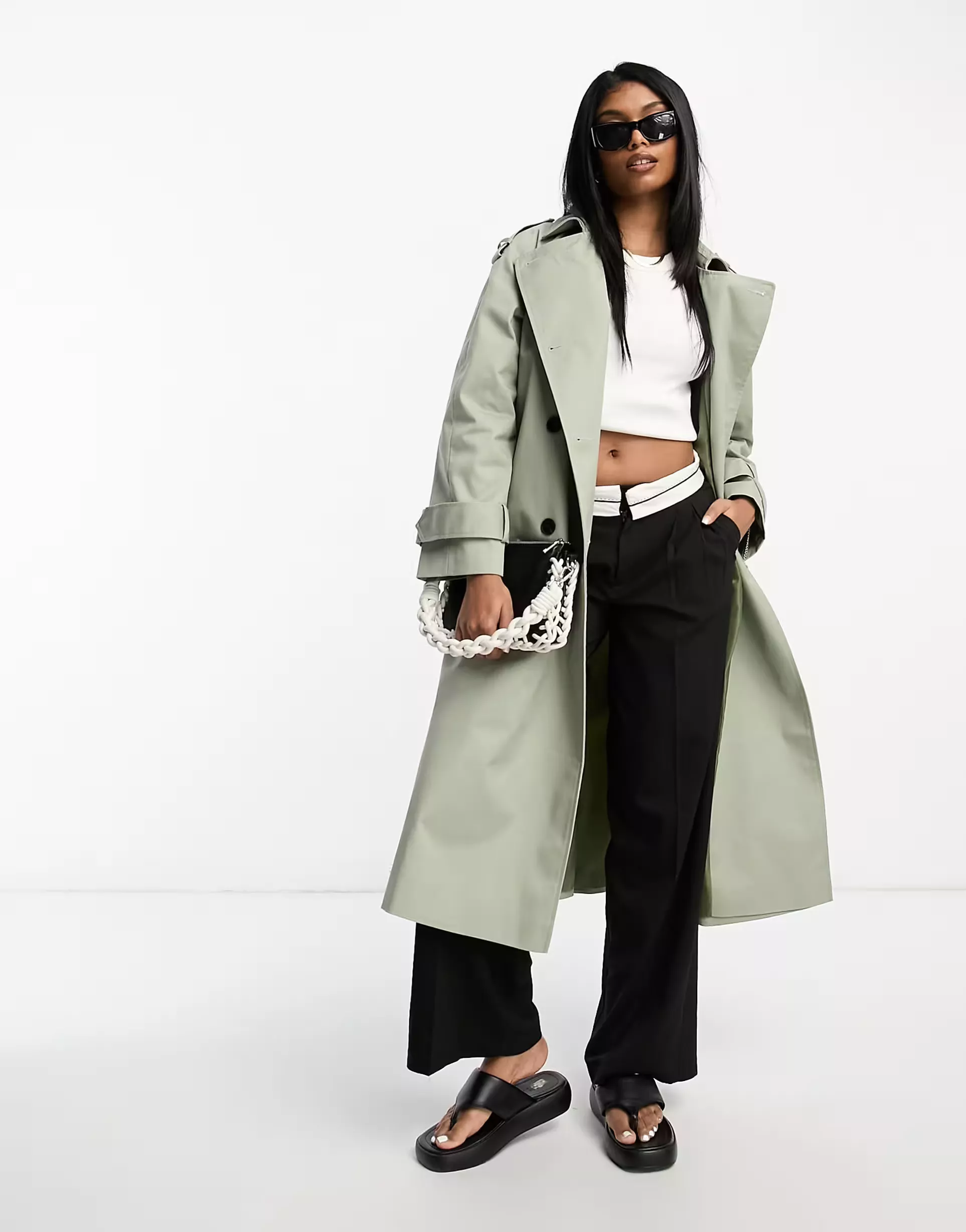 ASOS DESIGN longline trench coat in stone