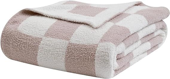 Fuzzy Checkerboard Grid Throw Blanket Soft Cozy Warm Microfiber All Season Blanket Decor for Couc... | Amazon (US)