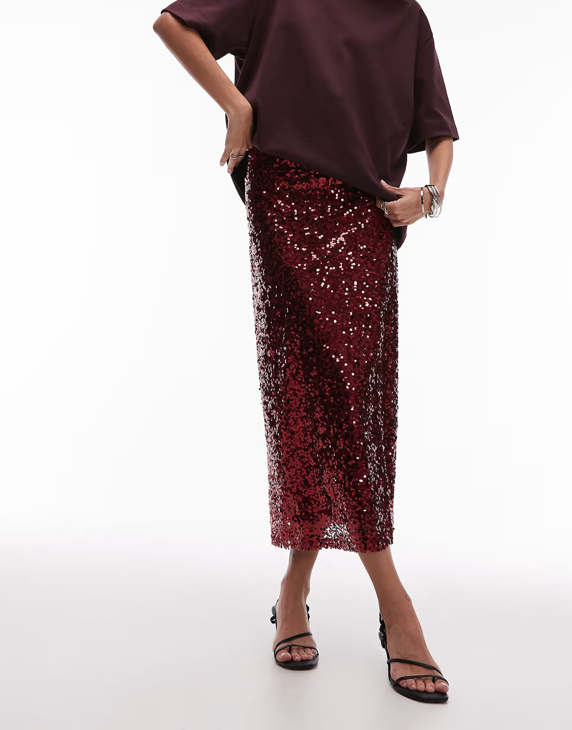 ASOS DESIGN sequin midi skirt in cherry | ASOS (Global)