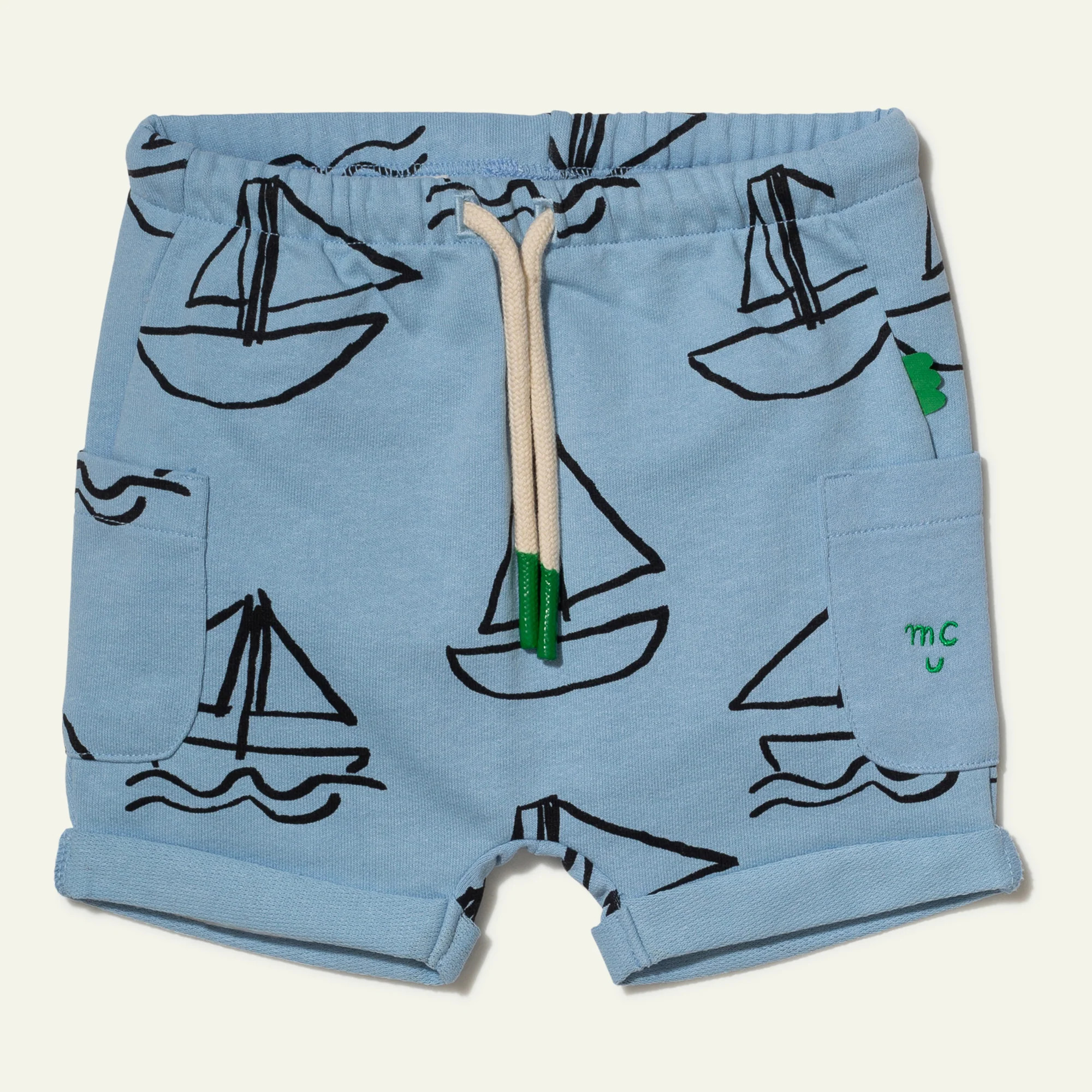 Recycled Cotton Sailboat Print Baby Short | Mon Coeur