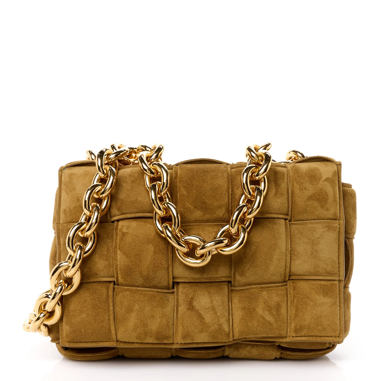 Suede Maxi Intrecciato Padded Chain Cassette Crossbody Bag Taupe | FASHIONPHILE (US)
