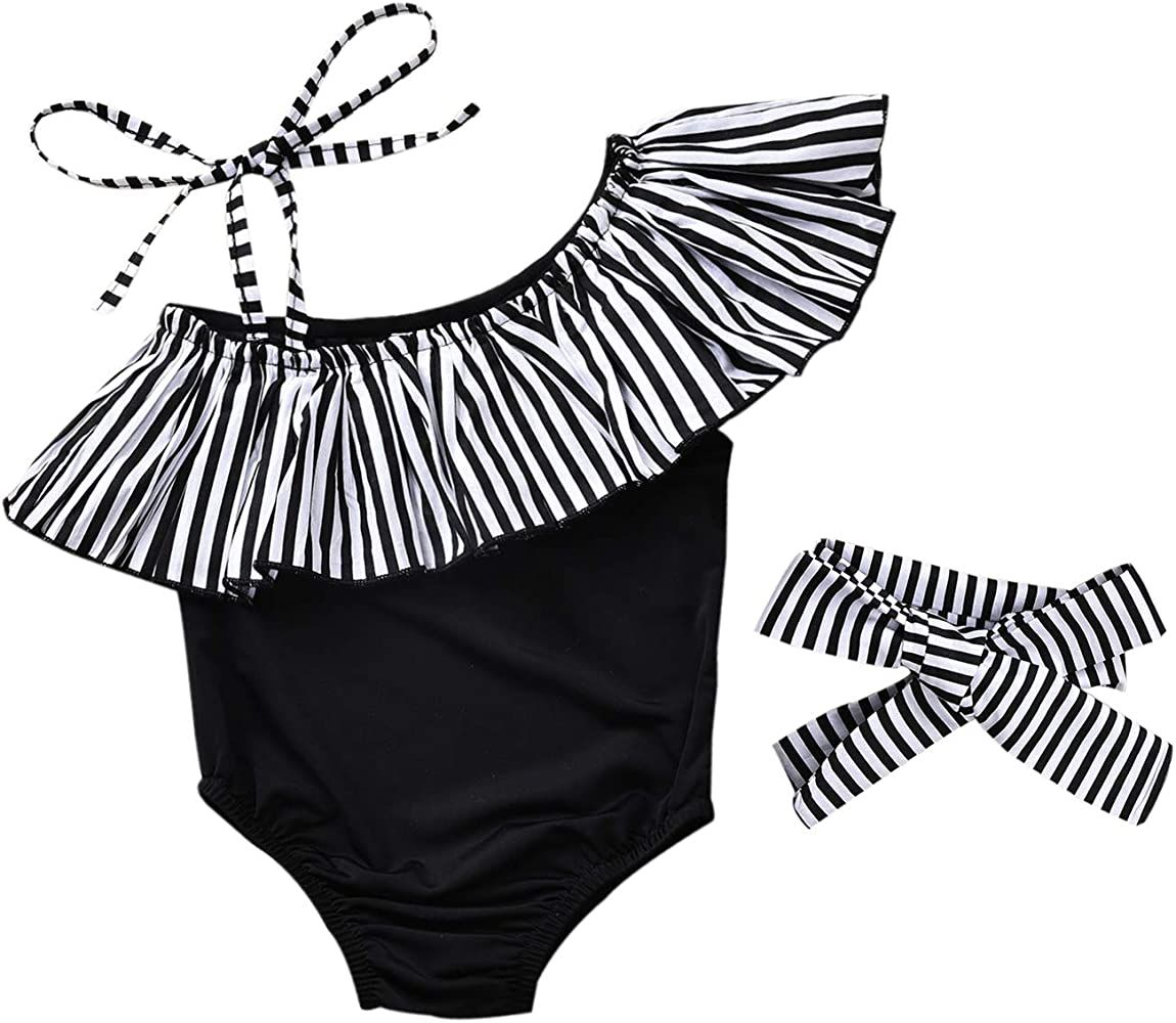 Toddler Baby Girls Ruffles Bikini One Piece Ruffle Swimsuits Floral Off Shoulder Swimwear Beach Bath | Amazon (US)