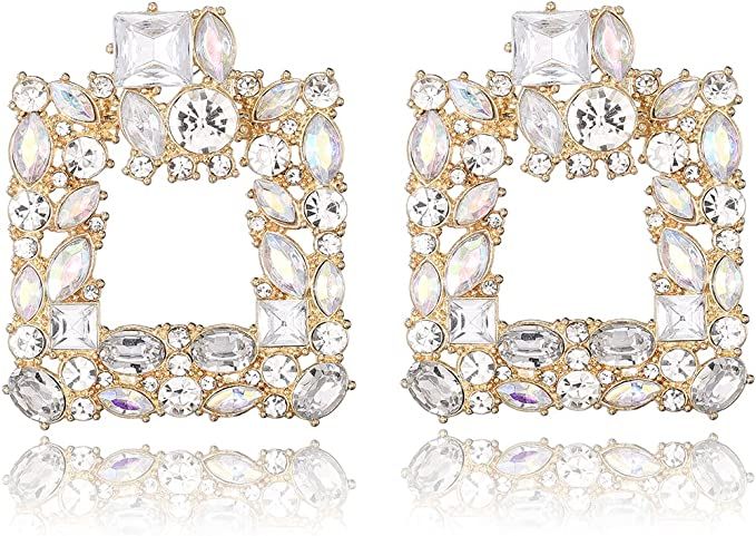 Rhinestone Square Dangle Earrings Sparkly Crystal Geometric Drop Statement Earrings for Women KEL... | Amazon (US)