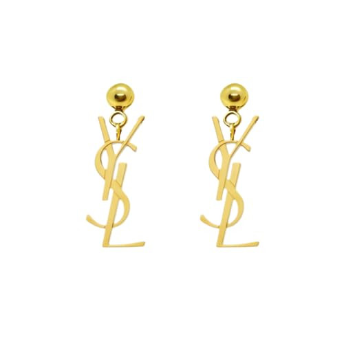 Letter Gold Logo Drop Earrings: Luxury Designer Dangle Jewelry in Gold-Tone Metal, Fashionable Ge... | Amazon (US)