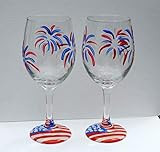 Fireworks USA American Flag Hand Painted Stemmed Wine Glasses Set of 2 | Amazon (US)