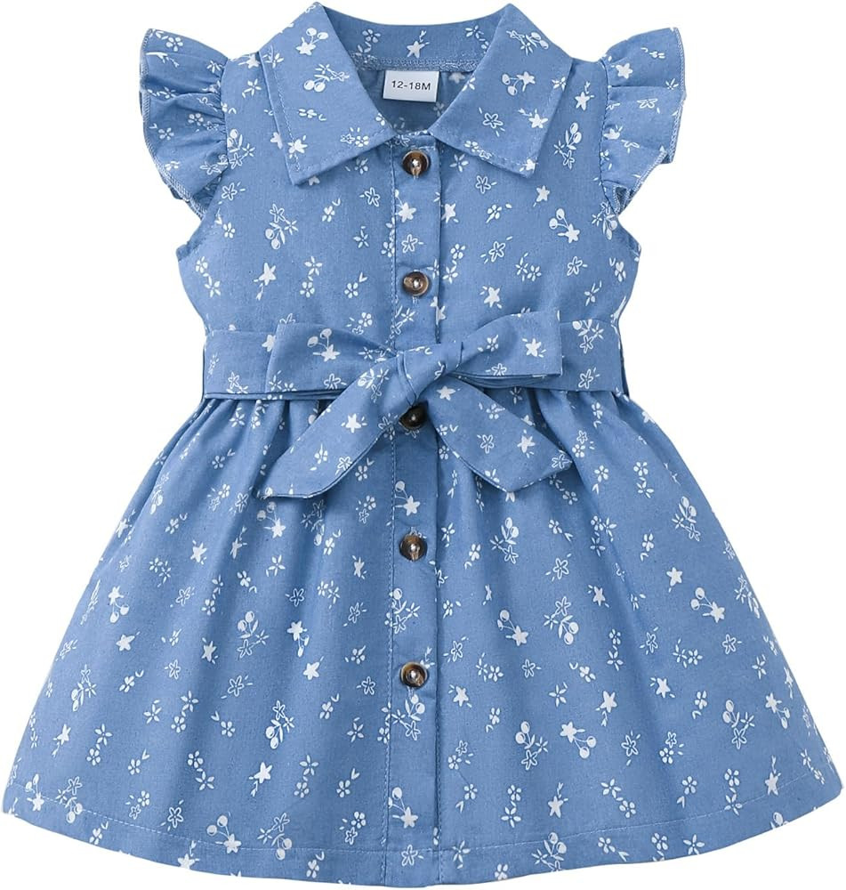sweetabby Toddler Baby Girl Clothes Denim Cowgirl Dress Cute Swing Fly Sleeves Jeans Summer Outfi... | Amazon (US)